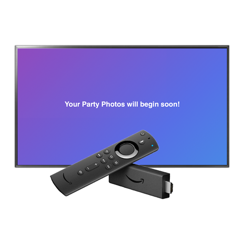 Photo Party slideshow displayed on a party-room television